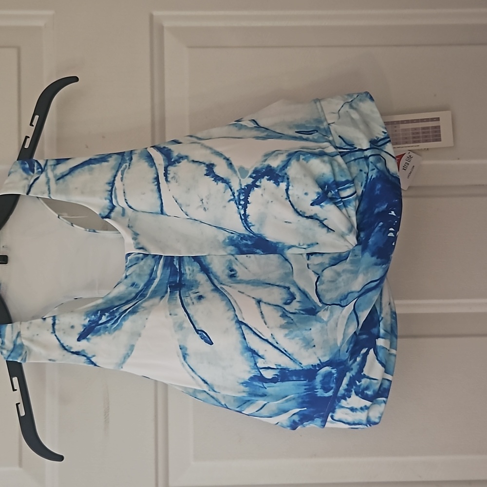 CALIA LONG LINE BIKINI TOP: FLORAL FLOURISH BLUE PRINT: NWT: SIZE 2X